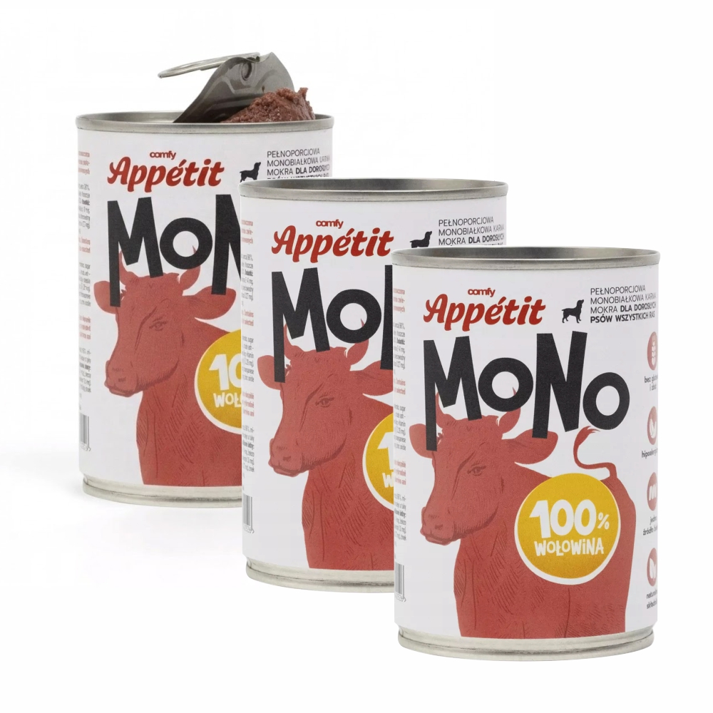 Comfy Appetit Mono Wołowina Monoproteinowa Karma Mokra Dla Psa Puszka Zestaw 3 sztuk 400g